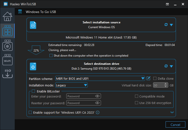Cloning Windows to USB