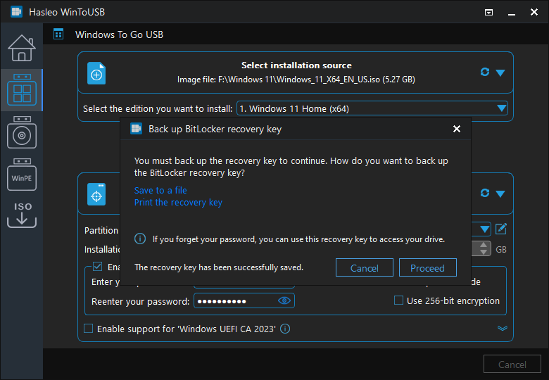 Backup BitLocker recovery key